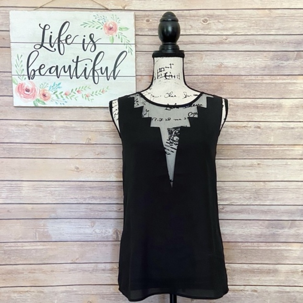TOBI Black Sheer Mesh Sleeveless V-Back Blouse Size Small